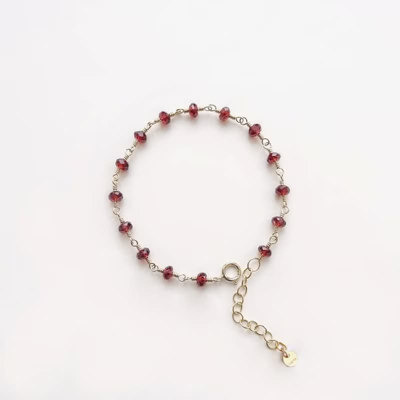 切面紅石榴石 14Kgf 包金 可調整手鍊