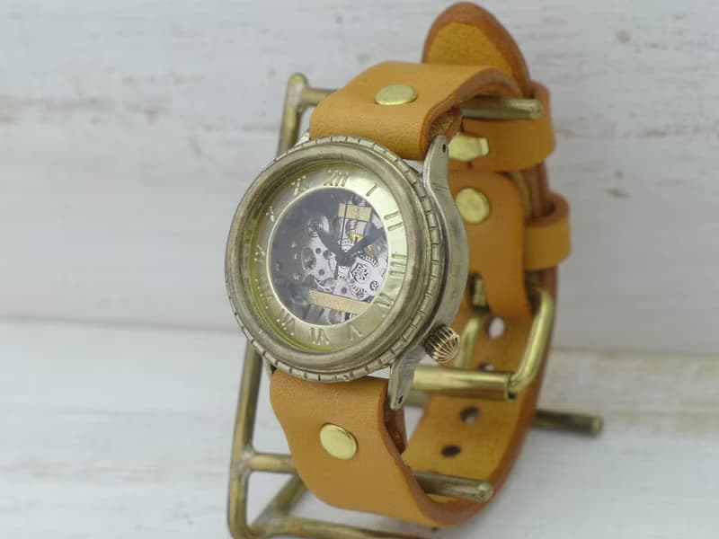 手作り腕時計 BHW068 ノーマルベルト 33mm手巻きBrass ローマ数字インデックス