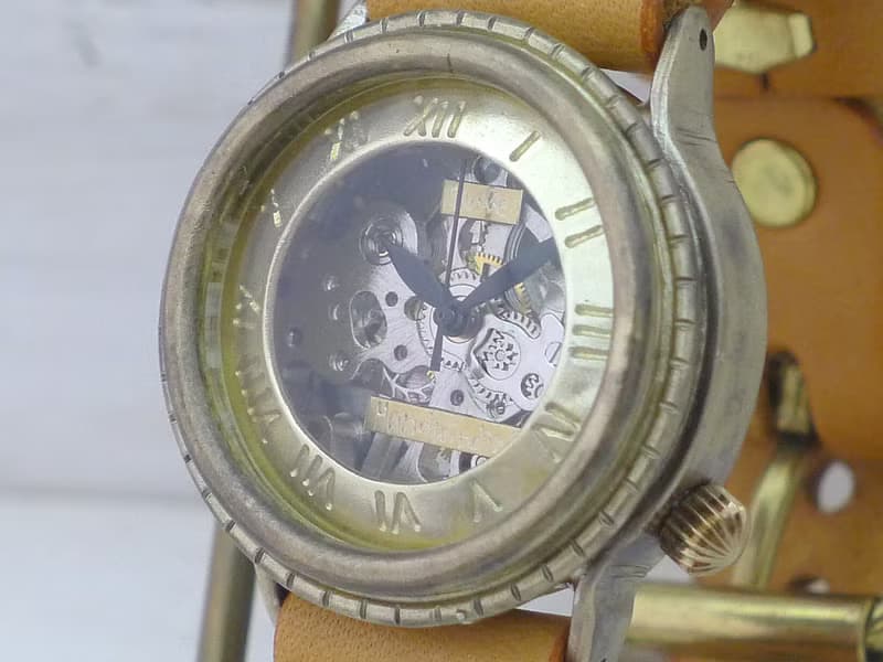 手作り腕時計 BHW068 ノーマルベルト 33mm手巻きBrass ローマ数字インデックス