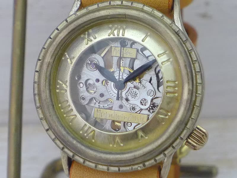 手作り腕時計 BHW068 ノーマルベルト 33mm手巻きBrass ローマ数字インデックス