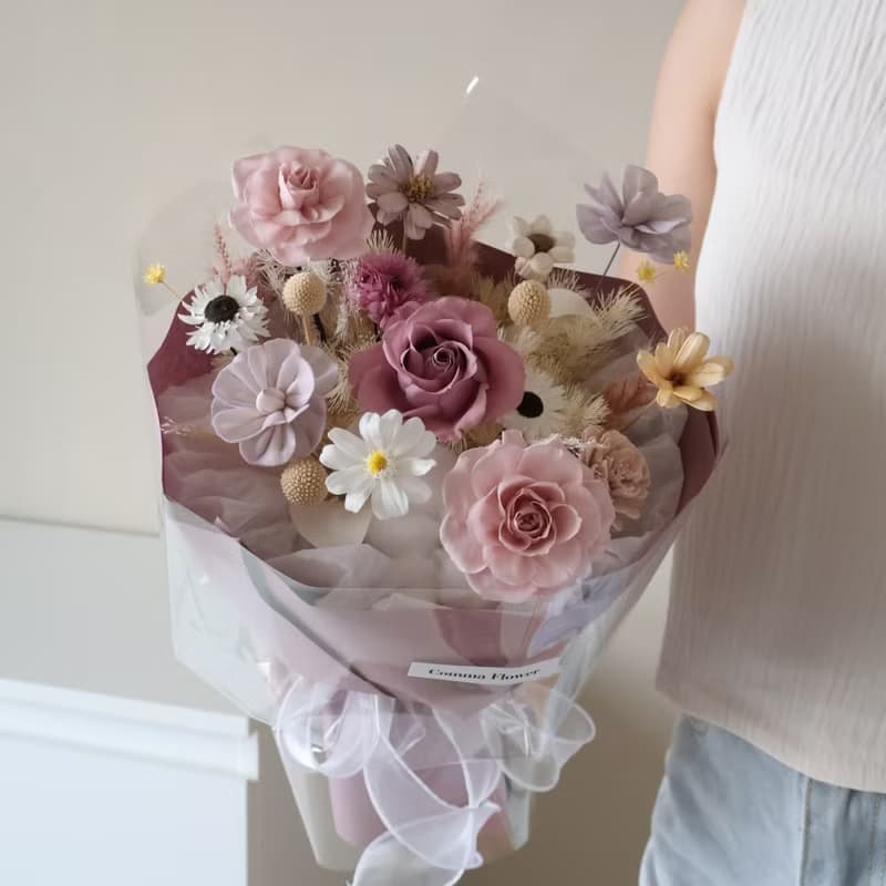 浪漫優雅紫圓形玫瑰花束 情人節花束 求婚花束 生日花束 週年花束