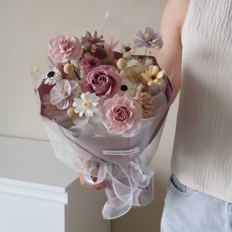 浪漫優雅紫圓形玫瑰花束 情人節花束 求婚花束 生日花束 週年花束