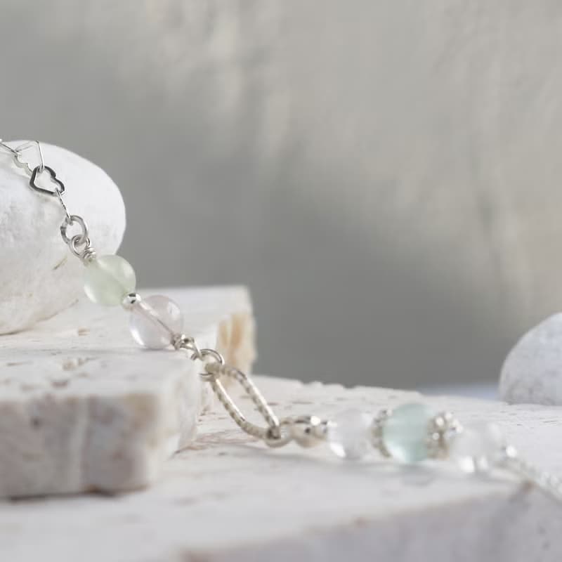 【水晶手串】螢石 |葡萄石|多層次風格| 純銀 水晶手鍊| 大員囡仔