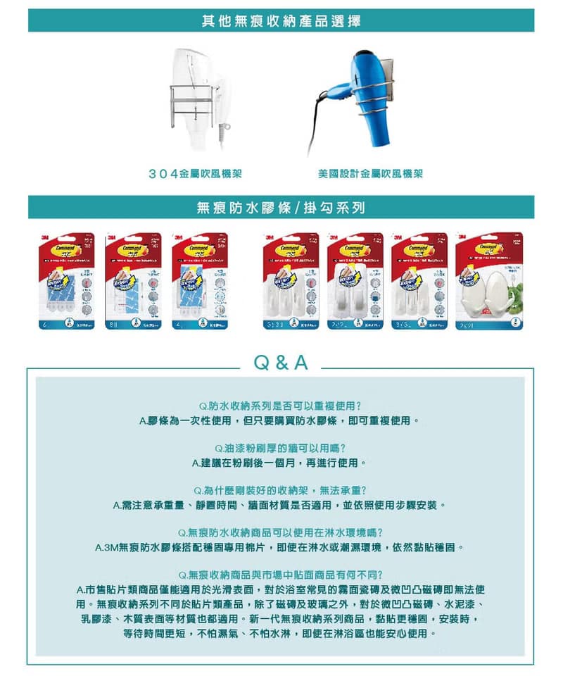 3M 17716 無痕極淨防水收納系列-吹風機收納架