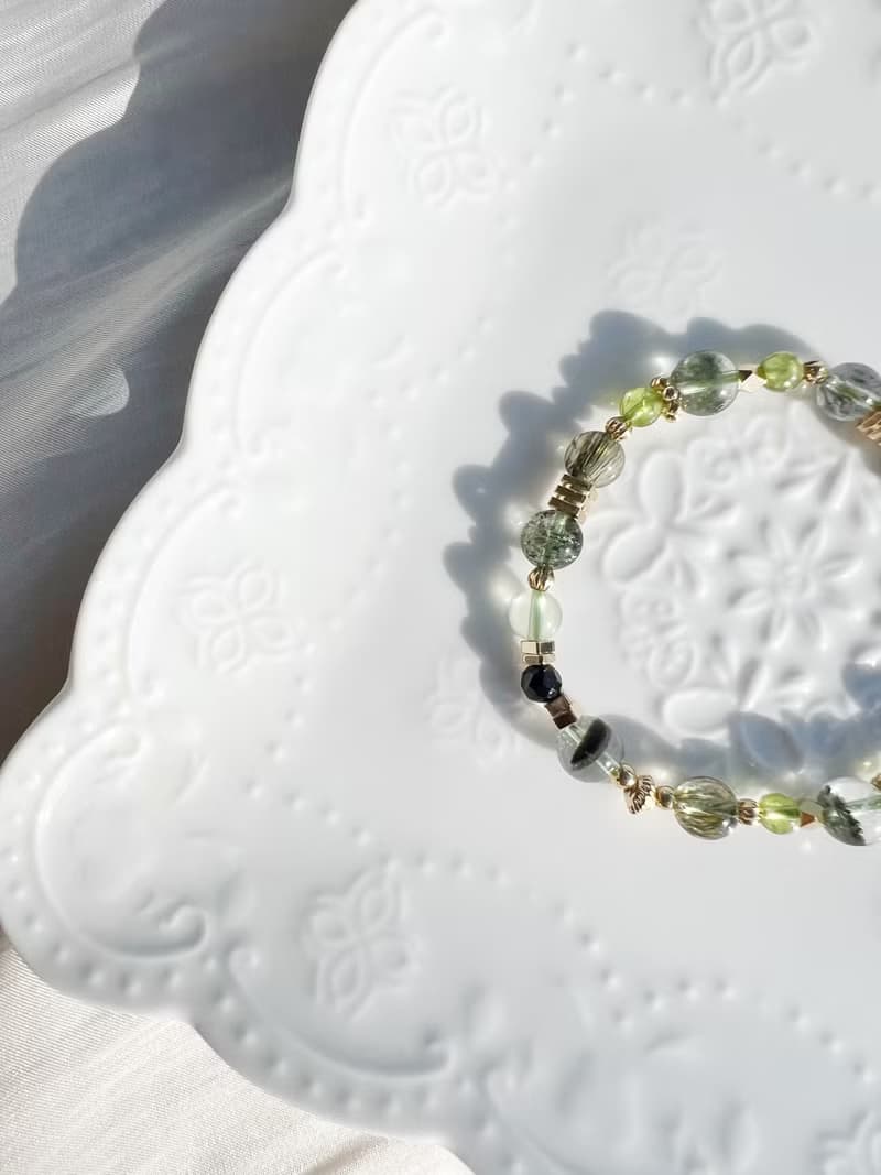 橄欖石 綠幽靈 綠碧髮 葡萄石 黑尖晶 水晶 手鍊 手環