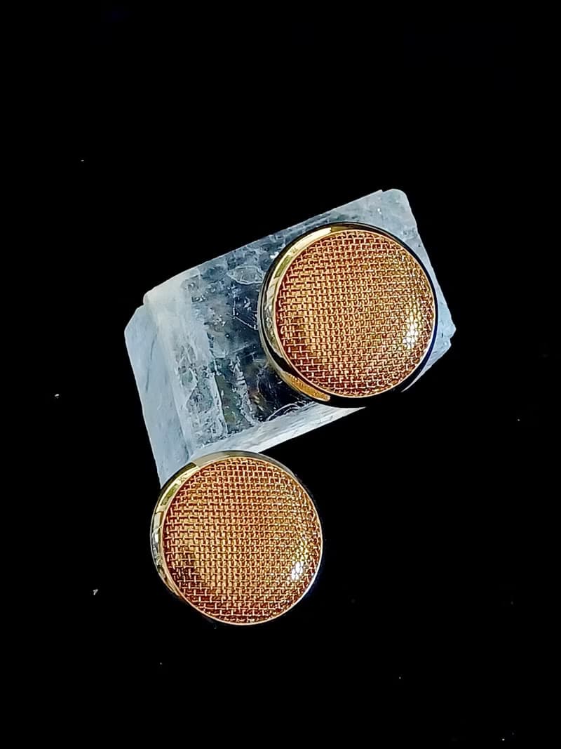 vintage jewelry  古典圓形金色網格狀 夾式耳環