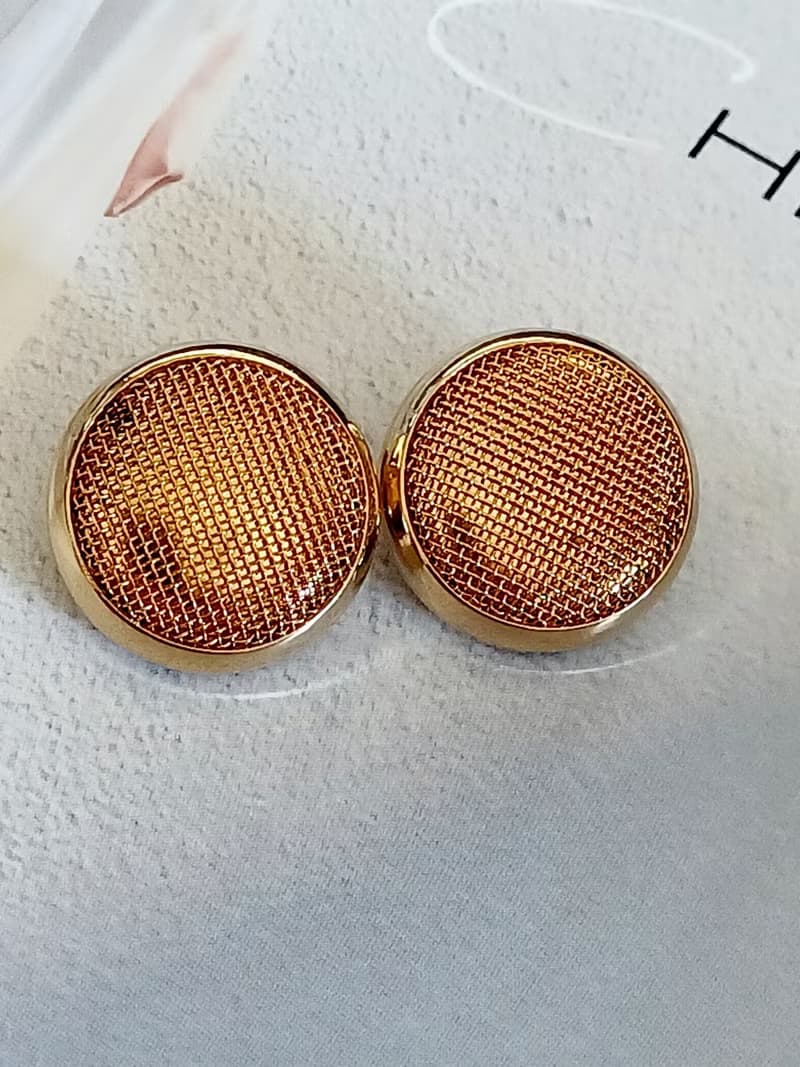vintage jewelry  古典圓形金色網格狀 夾式耳環