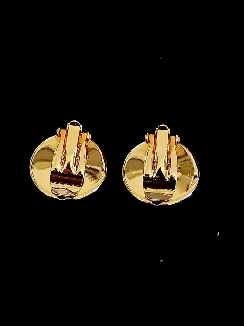 vintage jewelry  古典圓形金色網格狀 夾式耳環