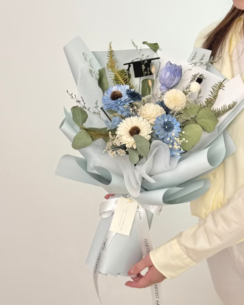 向日葵永生乾燥花束(大款) - 畢業花束 教師節花束 附提袋