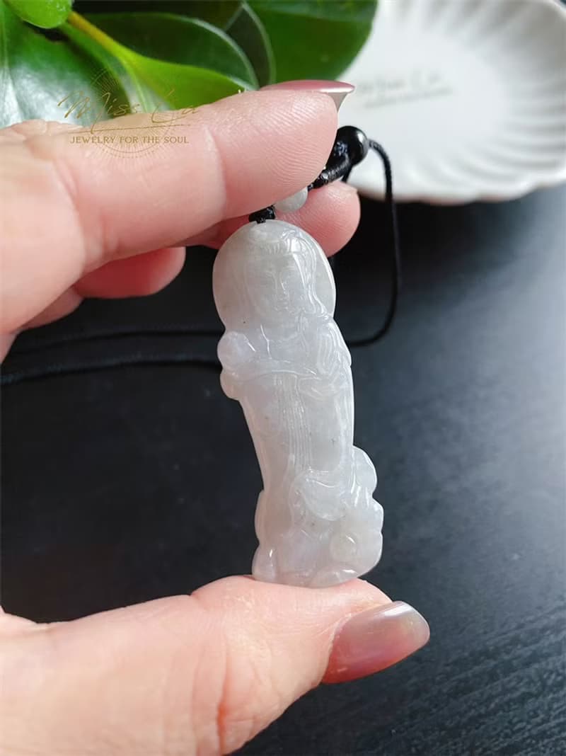 天然緬甸玉翡翠 站觀音 菩薩 禮物 玉墜 項鍊 吊飾 保平安 健康