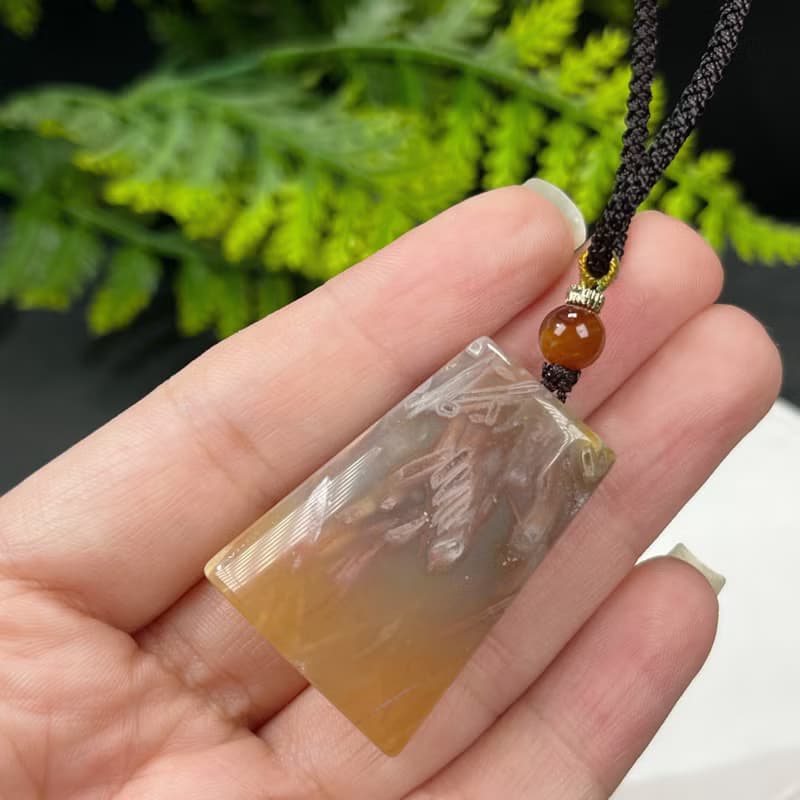 精品珊瑚玉吊墜項錬髪絲料冰潤玉化晶洞糖色梯形無事牌女招財優雅