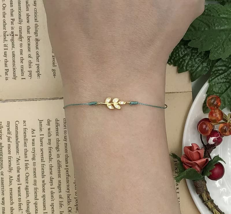 925純銀鍍金 橄欖枝 小樹枝 紅線 手繩 銀飾 純銀 細線 手鍊