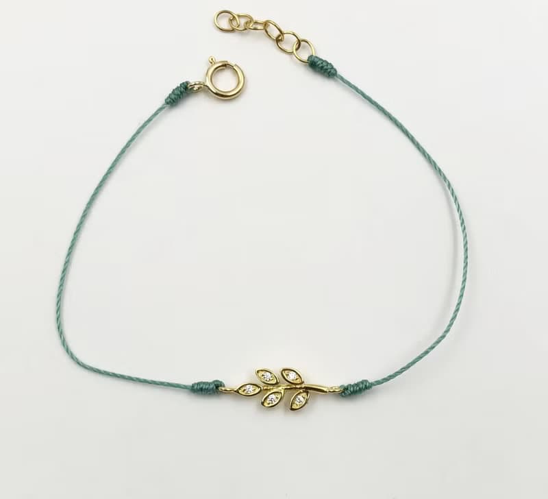 925純銀鍍金 橄欖枝 小樹枝 紅線 手繩 銀飾 純銀 細線 手鍊