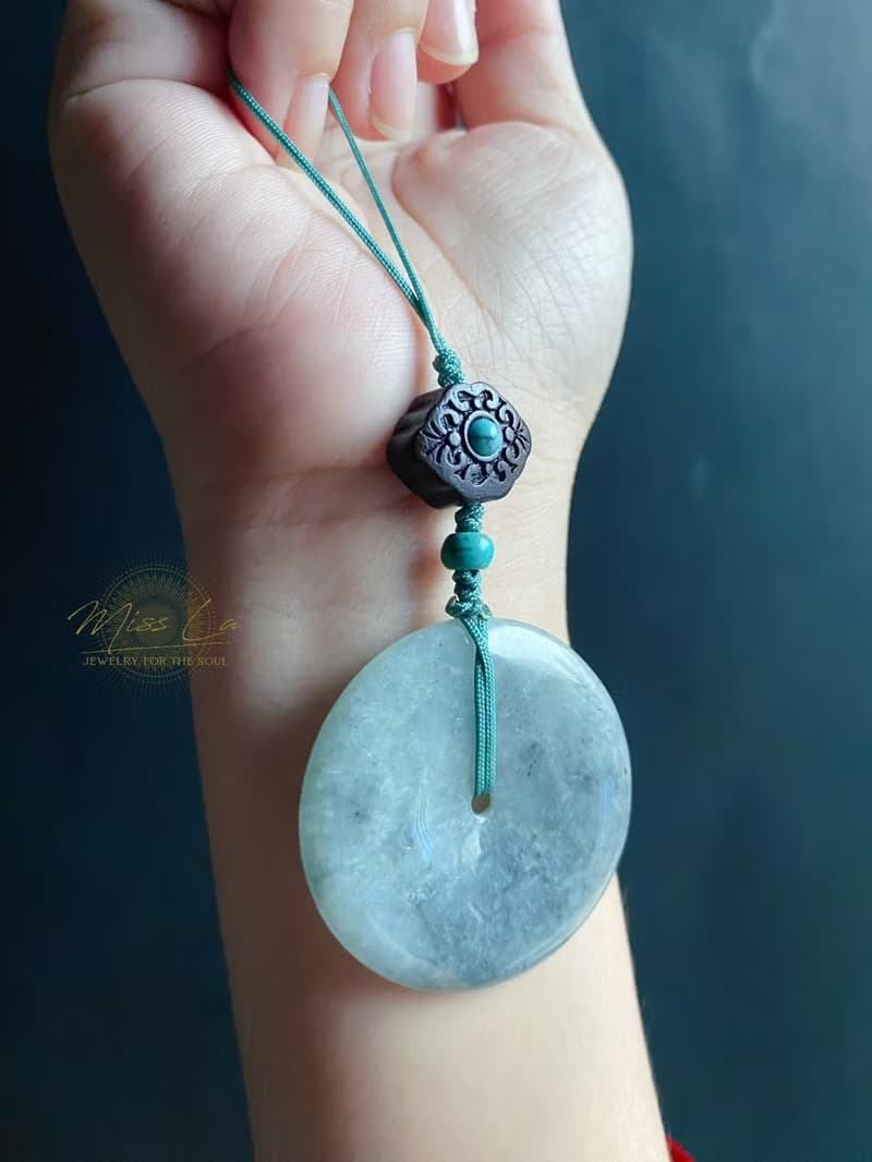 天然緬甸玉翡翠 烏雞 綠底 平安扣 黑檀木 綠松 包掛 手機掛 禮物