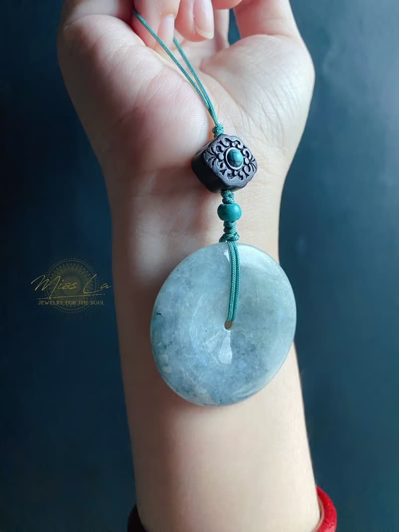 天然緬甸玉翡翠 烏雞 綠底 平安扣 黑檀木 綠松 包掛 手機掛 禮物