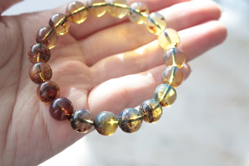 Journal-隱 (多明尼加藍珀)天然反藍光森林地貌漸層琥珀串串手鍊