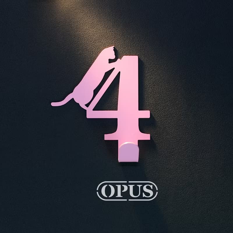 【OPUS東齊金工】當貓咪遇上數字4 - 掛勾(粉)/壁飾掛鉤/收納無痕