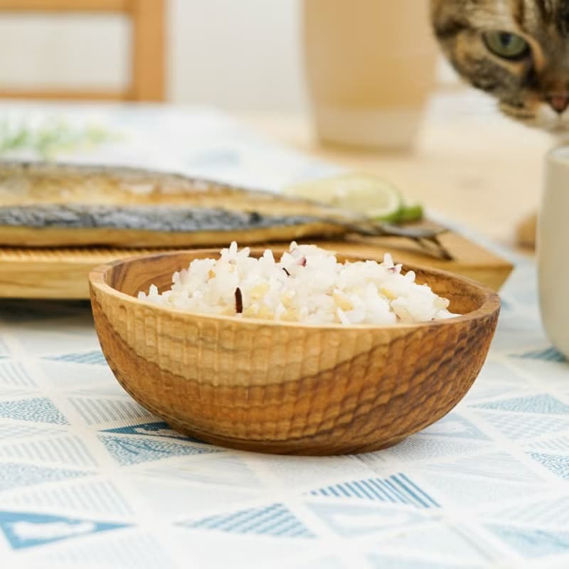 【熱銷】天然柚木碗/碗/飯碗/湯碗-條紋款│食用安心不上漆原木製