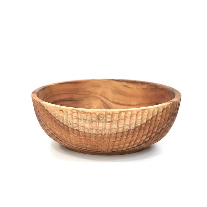 【熱銷】天然柚木碗/碗/飯碗/湯碗-條紋款│食用安心不上漆原木製