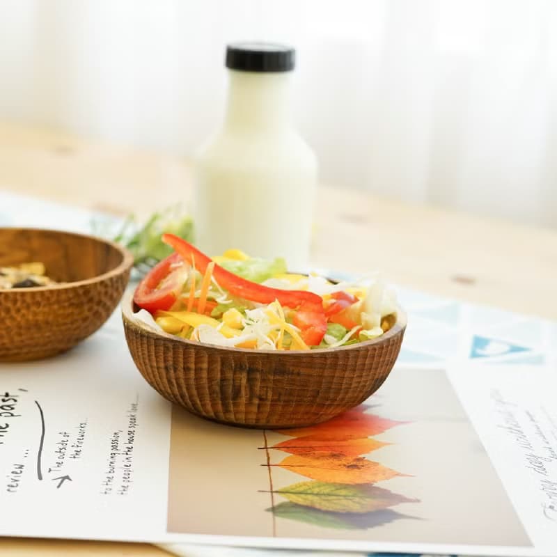 【熱銷】天然柚木碗/碗/飯碗/湯碗-條紋款│食用安心不上漆原木製