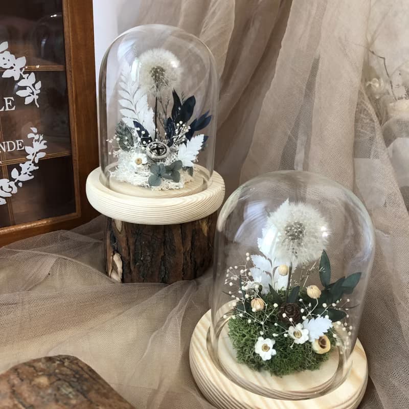 白色蒲公英 玻璃盅 夜燈 永生花 乾燥花 情人節禮物 夢幻 浪漫