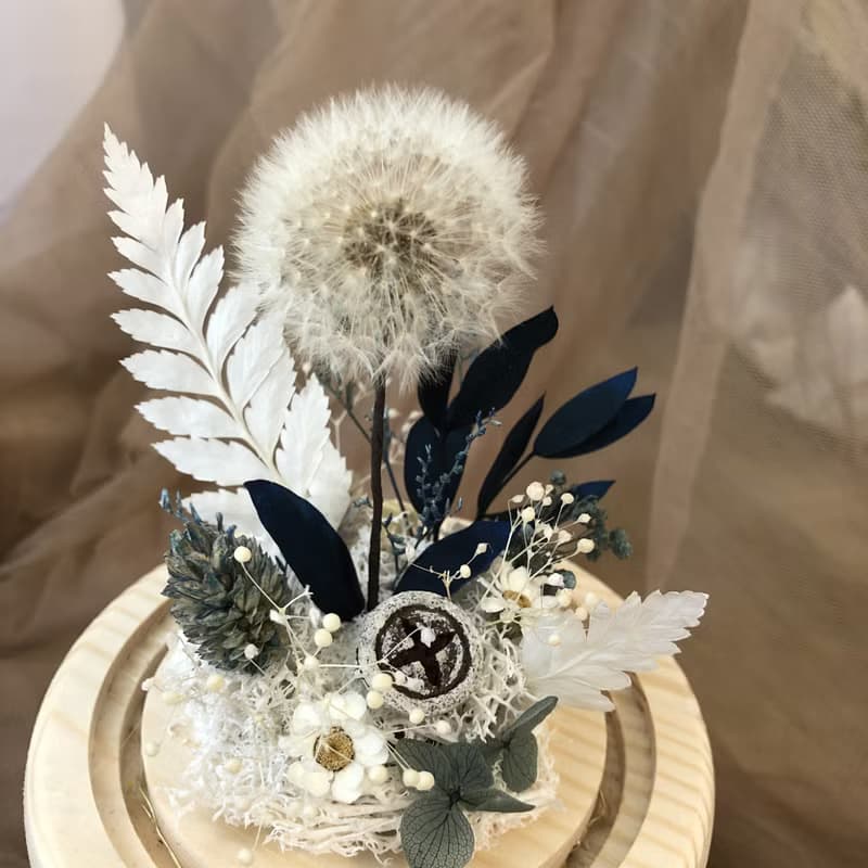 白色蒲公英 玻璃盅 夜燈 永生花 乾燥花 情人節禮物 夢幻 浪漫