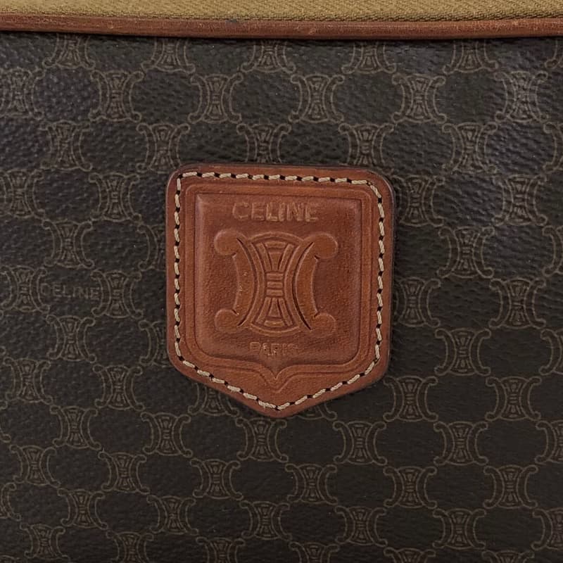 【 日本直送　名牌中古包 】CELINE セリーヌ マカダム ショルダーバッグ ブラウン ブラゾン型押し PVCレザー 2WAY vintage 8rtyi2