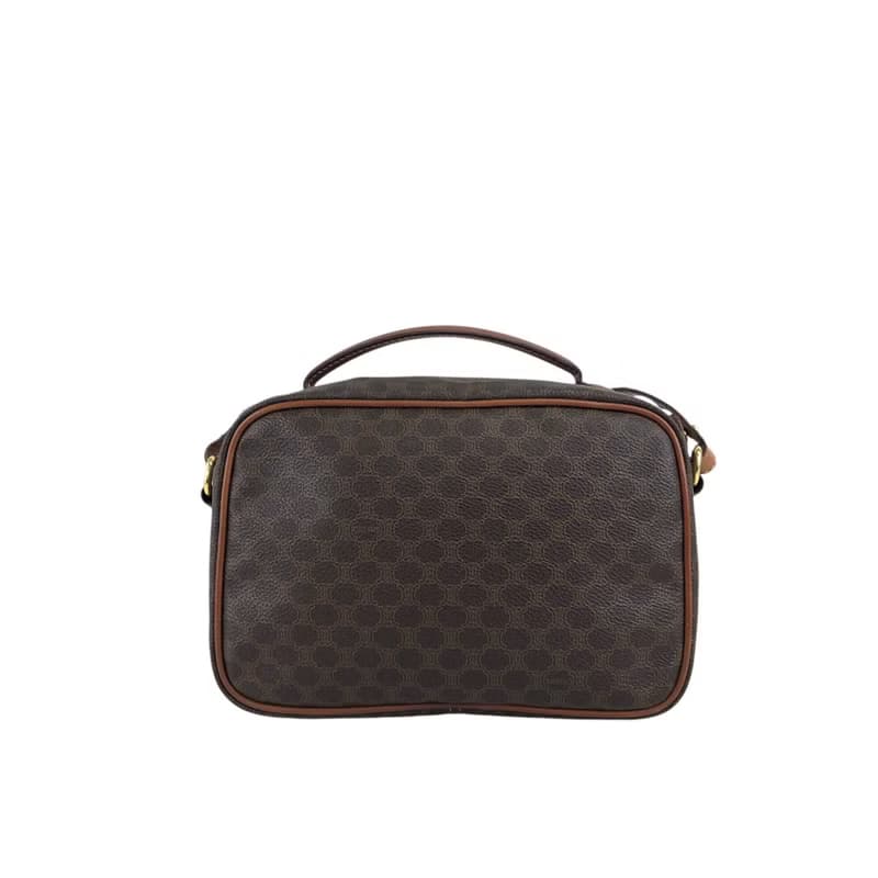 【 日本直送　名牌中古包 】CELINE セリーヌ マカダム ショルダーバッグ ブラウン ブラゾン型押し PVCレザー 2WAY vintage 8rtyi2