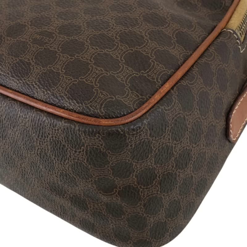 【 日本直送　名牌中古包 】CELINE セリーヌ マカダム ショルダーバッグ ブラウン ブラゾン型押し PVCレザー 2WAY vintage 8rtyi2