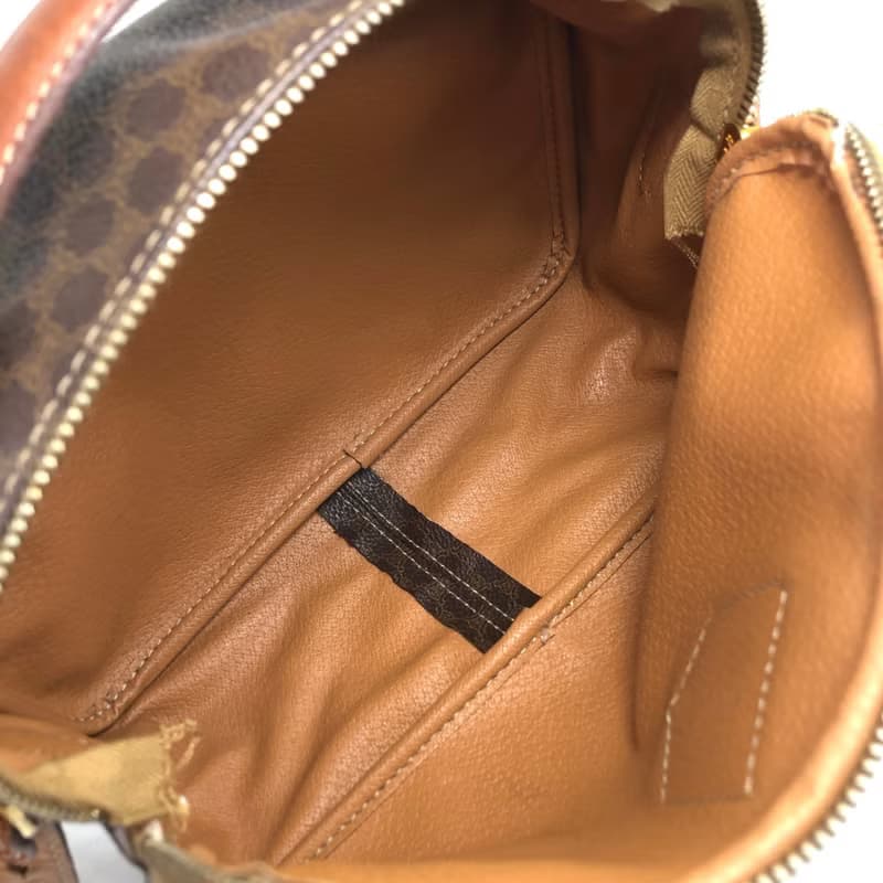 【 日本直送　名牌中古包 】CELINE セリーヌ マカダム ショルダーバッグ ブラウン ブラゾン型押し PVCレザー 2WAY vintage 8rtyi2
