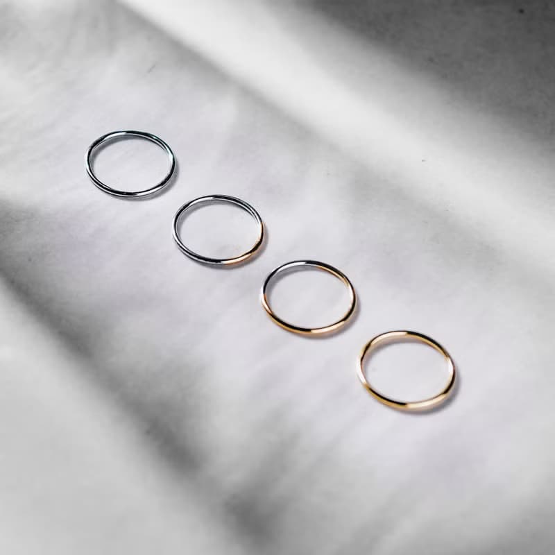 Luna - 月圓圓缺純銀雙色細戒-18K黃金+白金色