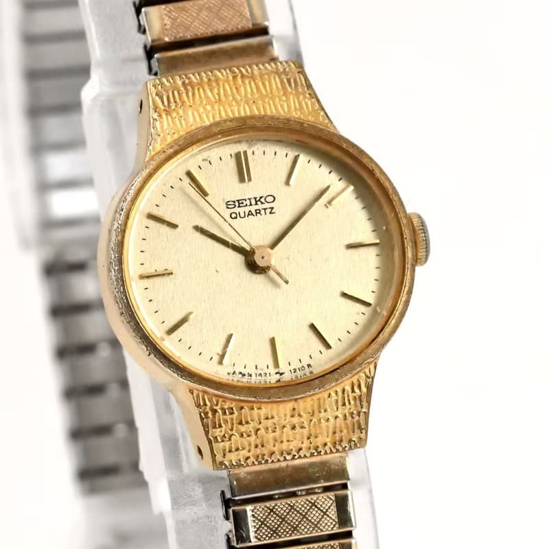 SEIKO 女性用腕時計 クォーツ 1421-5710 ゴールド文字盤 テクスチャーケース 手錶 古董錶 復古手錶