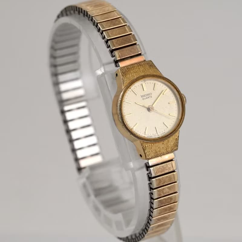 SEIKO 女性用腕時計 クォーツ 1421-5710 ゴールド文字盤 テクスチャーケース 手錶 古董錶 復古手錶