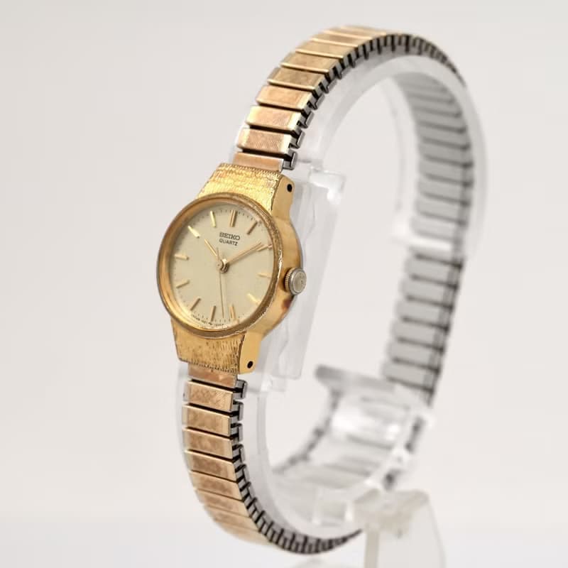 SEIKO 女性用腕時計 クォーツ 1421-5710 ゴールド文字盤 テクスチャーケース 手錶 古董錶 復古手錶