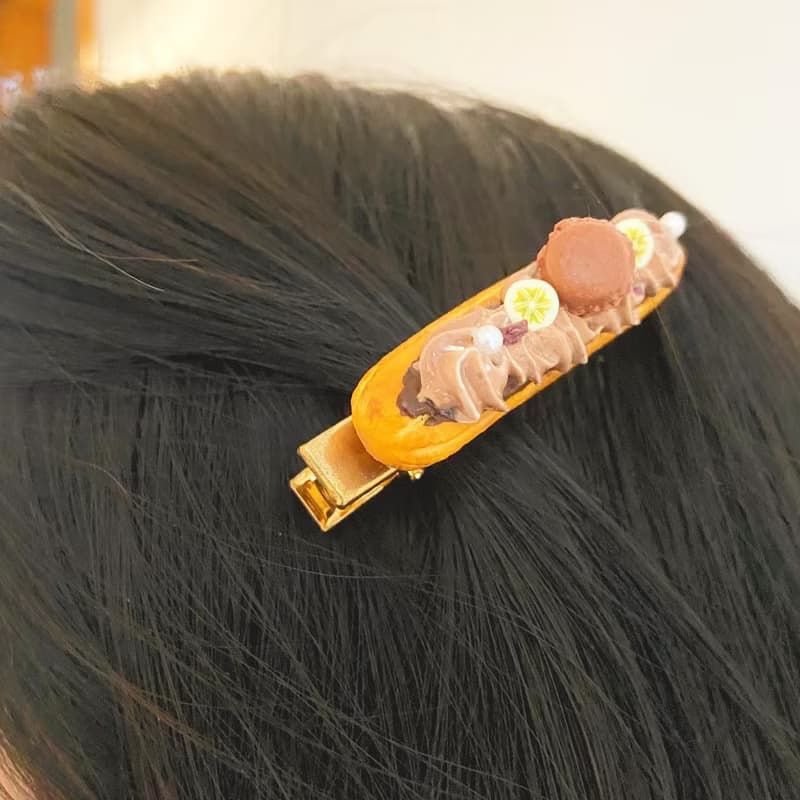 【西式】朱古力閃電泡芙髮夾 | 黏土飾物 | 微縮飾物