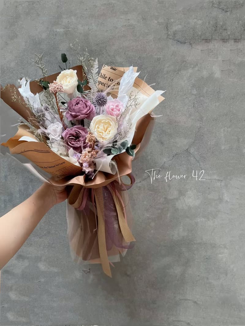 庭園玫瑰永生花束/紫色系永生花/生日花束/祝賀花束/告白花束