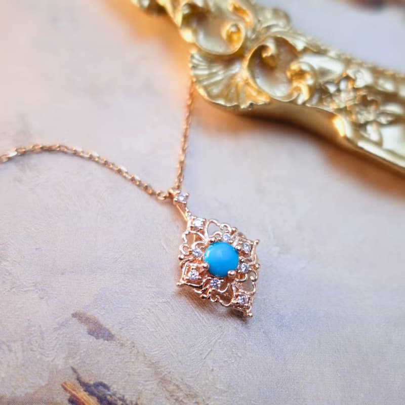 精靈能量綠松石 土耳其石 宮廷風設計 柔美玫瑰金 純銀項鍊 禮物