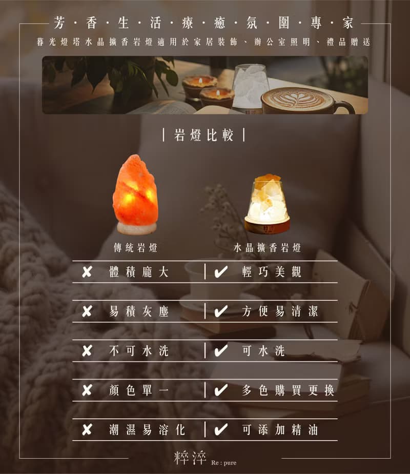 招財好運負能量out!暮光燈塔水晶擴香岩燈|可做小夜燈