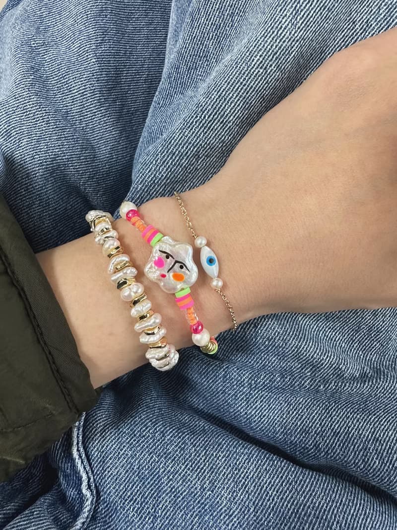 【熱賣】手繪 人像 鍍金 淡水珍珠手鍊 | Y2K 原創 時尚