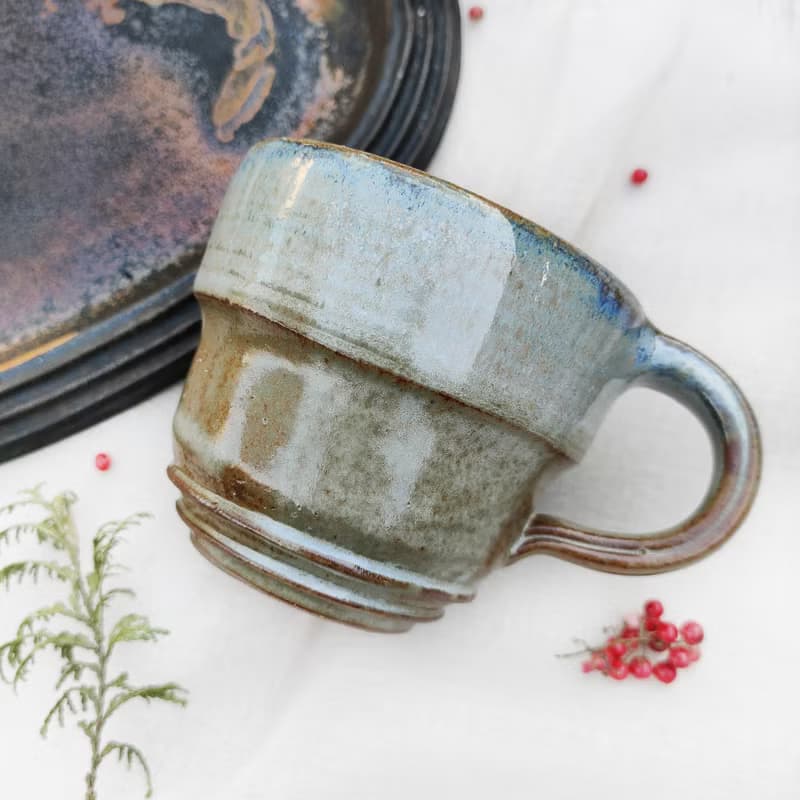 灰藍色珍珠-手作陶器馬克杯260ml
