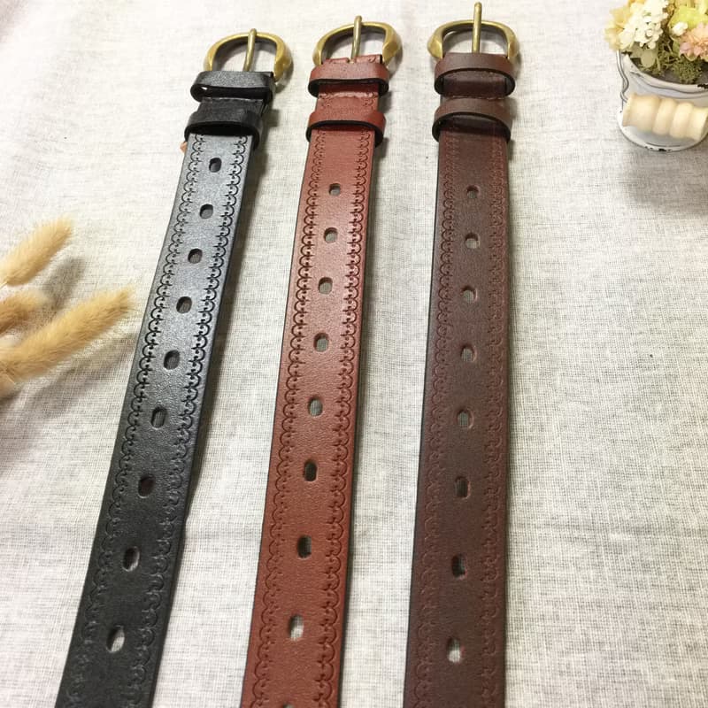 手工壓紋系列 復古銅色圓頭 真皮皮帶 腰帶 - 3 cm寬