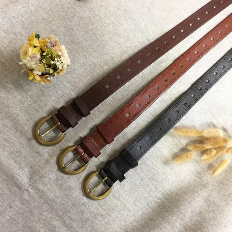手工壓紋系列 復古銅色圓頭 真皮皮帶 腰帶 - 3 cm寬