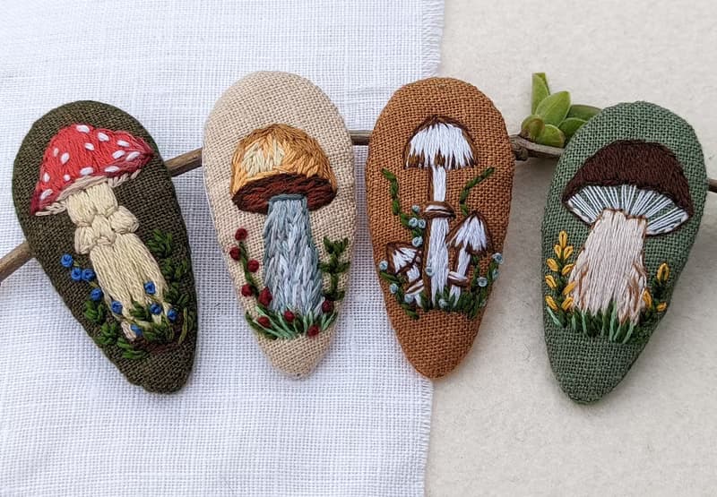 蘑菇髮夾飛木耳髮夾毒菌飾品刺繡