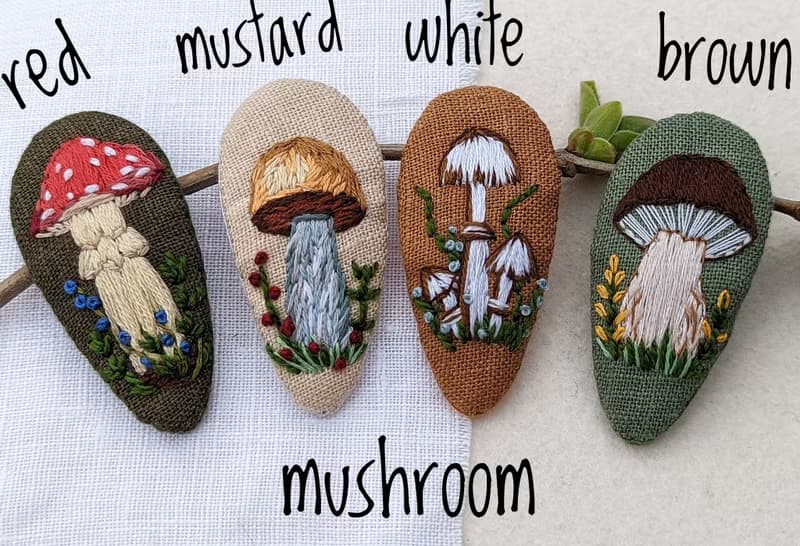 蘑菇髮夾飛木耳髮夾毒菌飾品刺繡