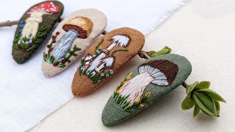 蘑菇髮夾飛木耳髮夾毒菌飾品刺繡