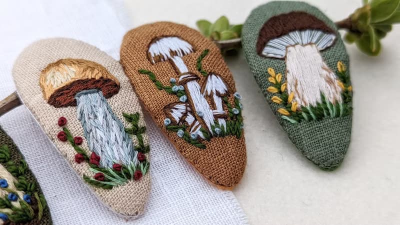 蘑菇髮夾飛木耳髮夾毒菌飾品刺繡