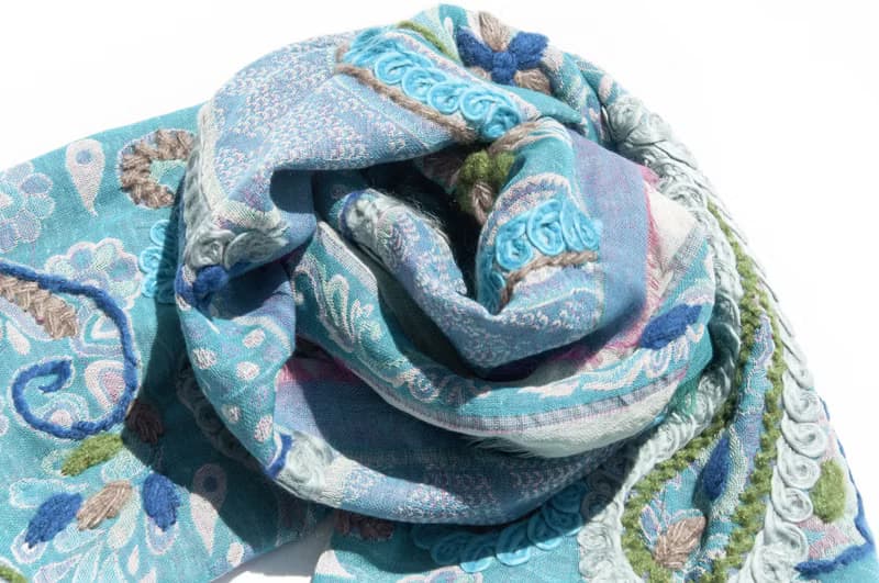喀什米爾Cashmere/水煮羊毛披肩/針織圍巾/刺繡圍巾/羊絨披巾-花