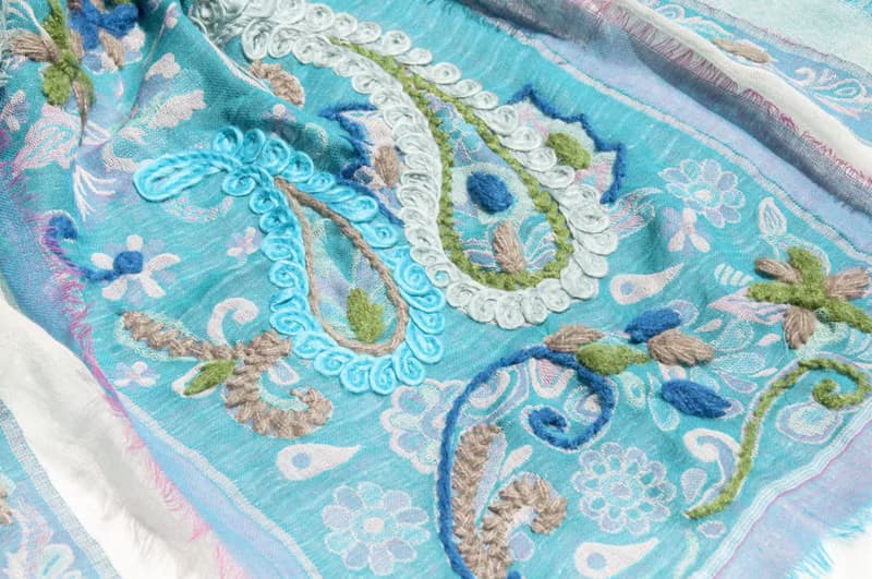 喀什米爾Cashmere/水煮羊毛披肩/針織圍巾/刺繡圍巾/羊絨披巾-花
