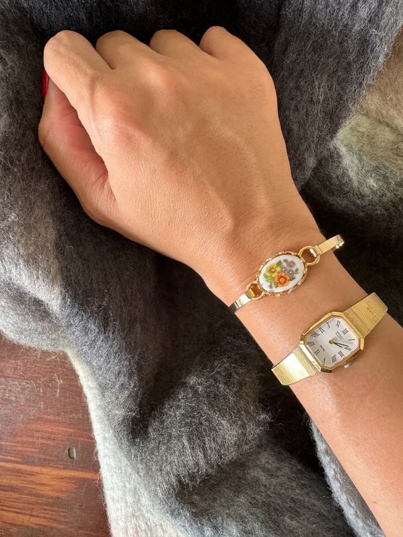 古董經典法式陶瓷小花手鐲手環 1975年 AVON BR183