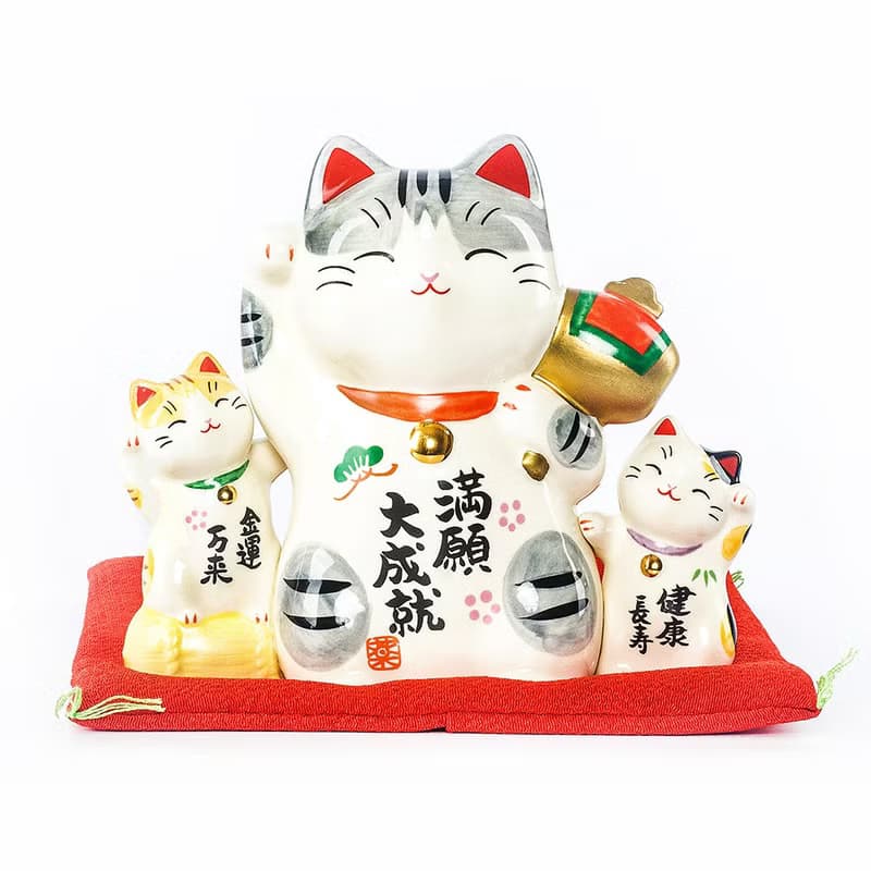 日本進口藥師窯招財貓滿願成就陶瓷擺件開業喬遷升職生日創意禮物
